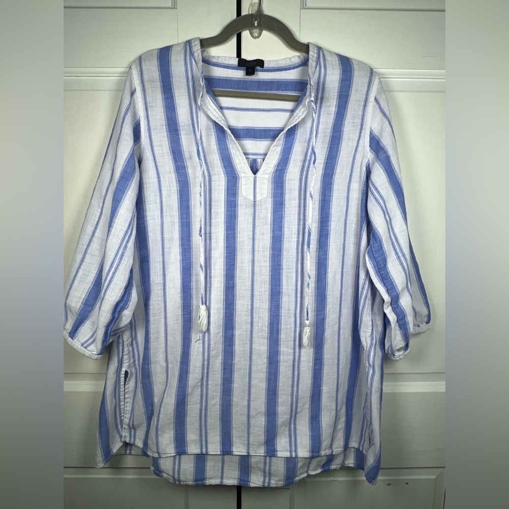 J.Crew Beach Stripe Cotton Tunic Pullover Tunic White/Blue Size XL